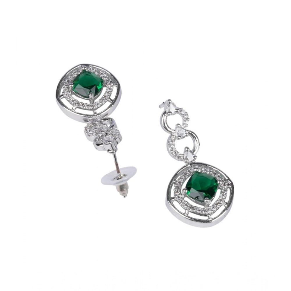 Women'S Brass Silver Plated Necklace Set (Green)