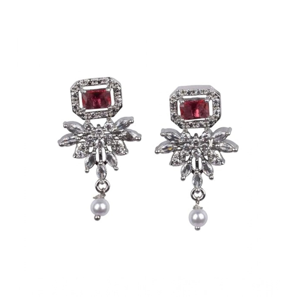 Women'S Brass Silver Plated Necklace Set (Red)