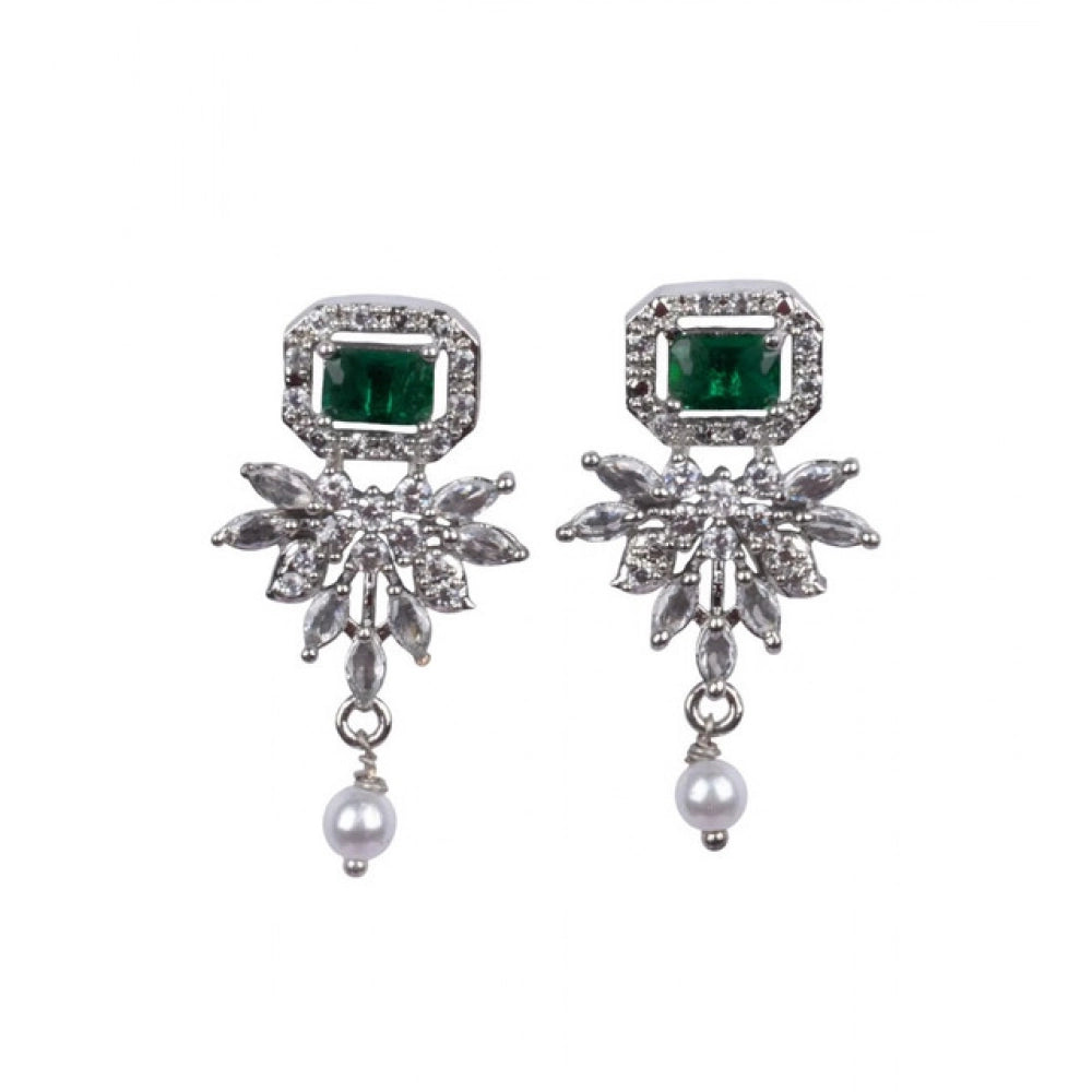Women'S Brass Silver Plated Necklace Set (Green)