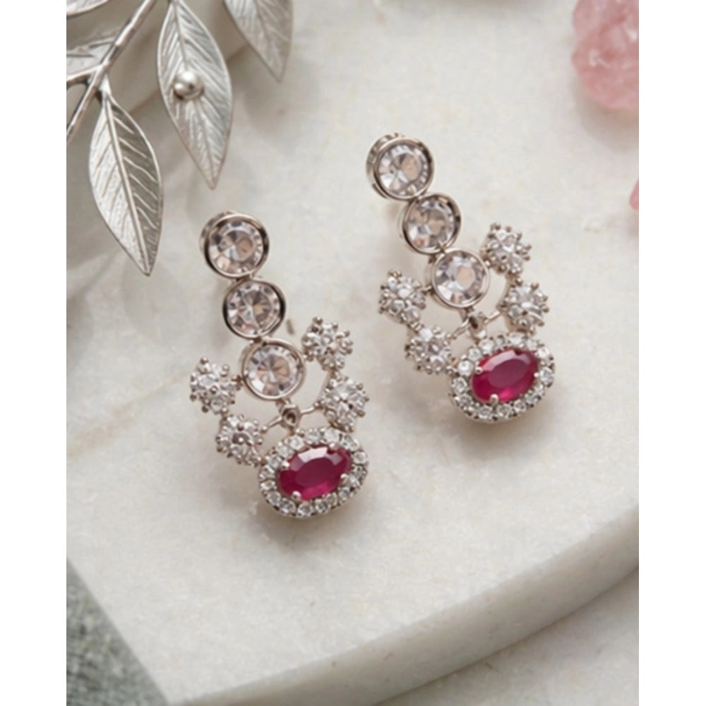 Women'S Brass Silver Plated Necklace Set (Pink)