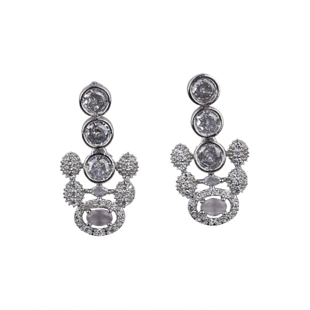 Women'S Brass Silver Plated Necklace Set (White)