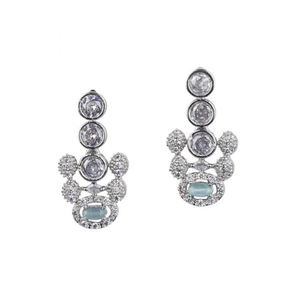 Women'S Brass Silver Plated Necklace Set (Turquoise)