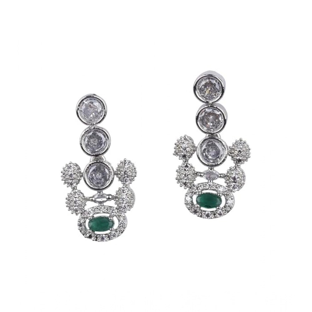 Women'S Brass Silver Plated Necklace Set (Green)