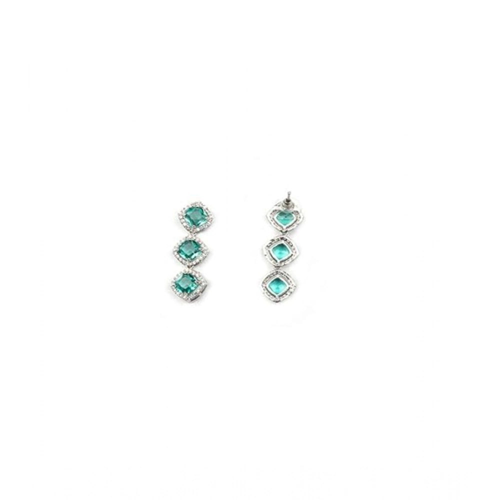 Women'S Brass Silver Plated Necklace Set (Green)