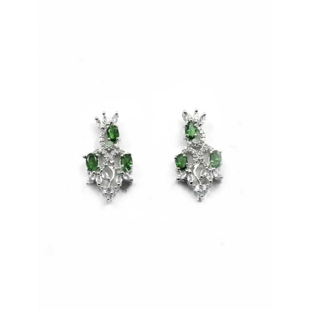 Women'S Brass Silver Plated Necklace Set (Green)