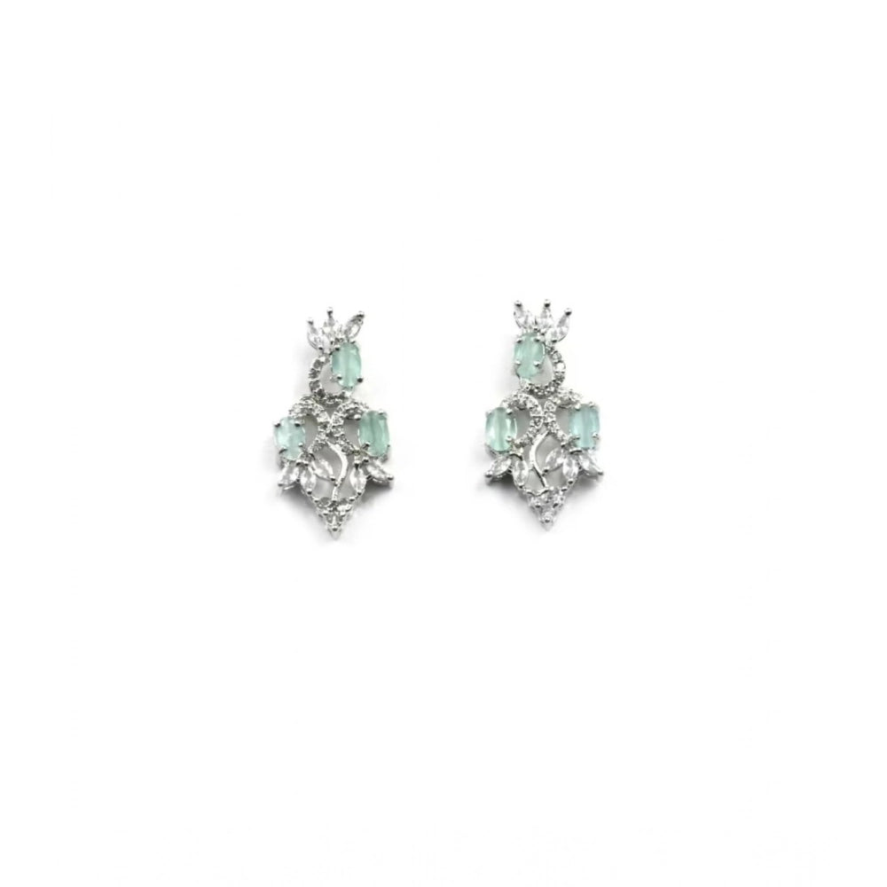 Women'S Brass Silver Plated Necklace Set (Turquoise)