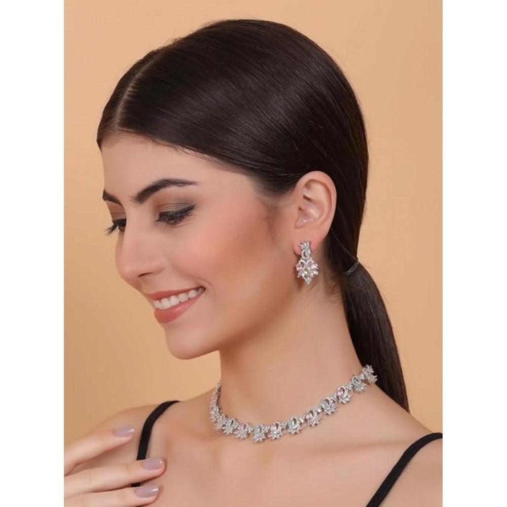 Women'S Brass Silver Plated Necklace Set (Multicolor)