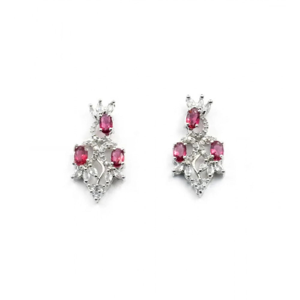 Women'S Brass Silver Plated Necklace Set (Red)