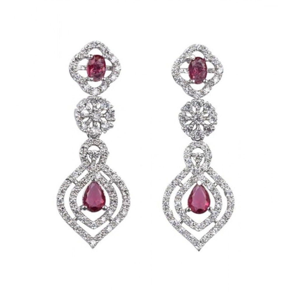 Women'S Brass Silver Plated Necklace Set (Red)