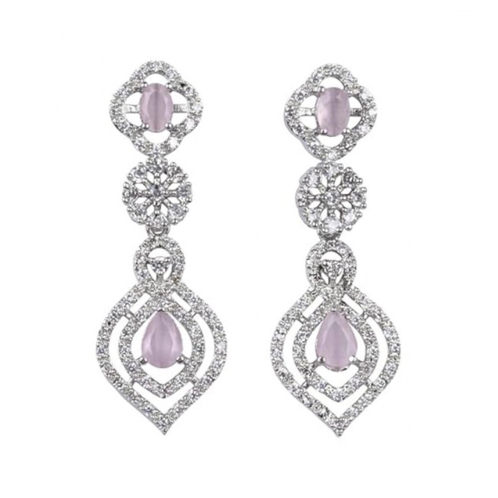 Women'S Brass Silver Plated Necklace Set (Pink)