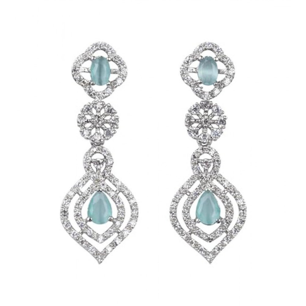 Women'S Brass Silver Plated Necklace Set (Turquoise)