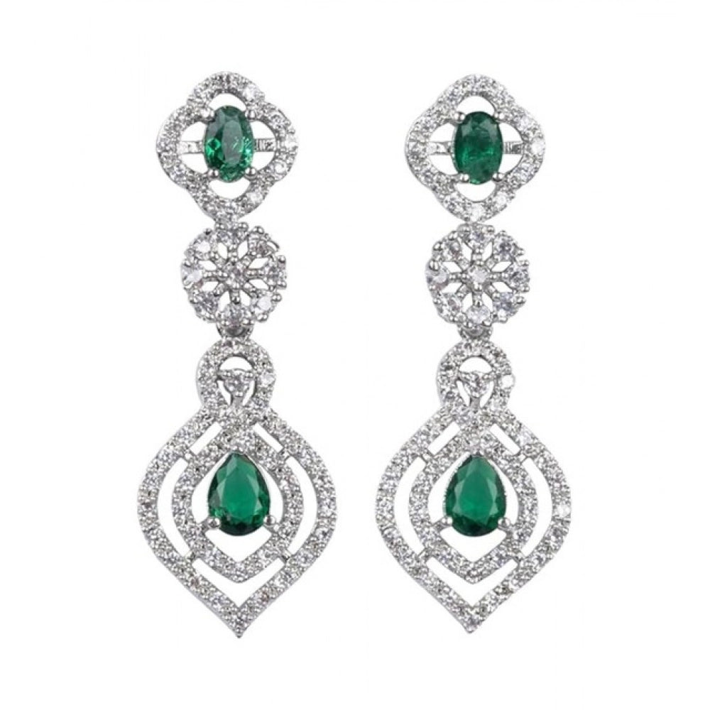 Women'S Brass Silver Plated Necklace Set (Green)