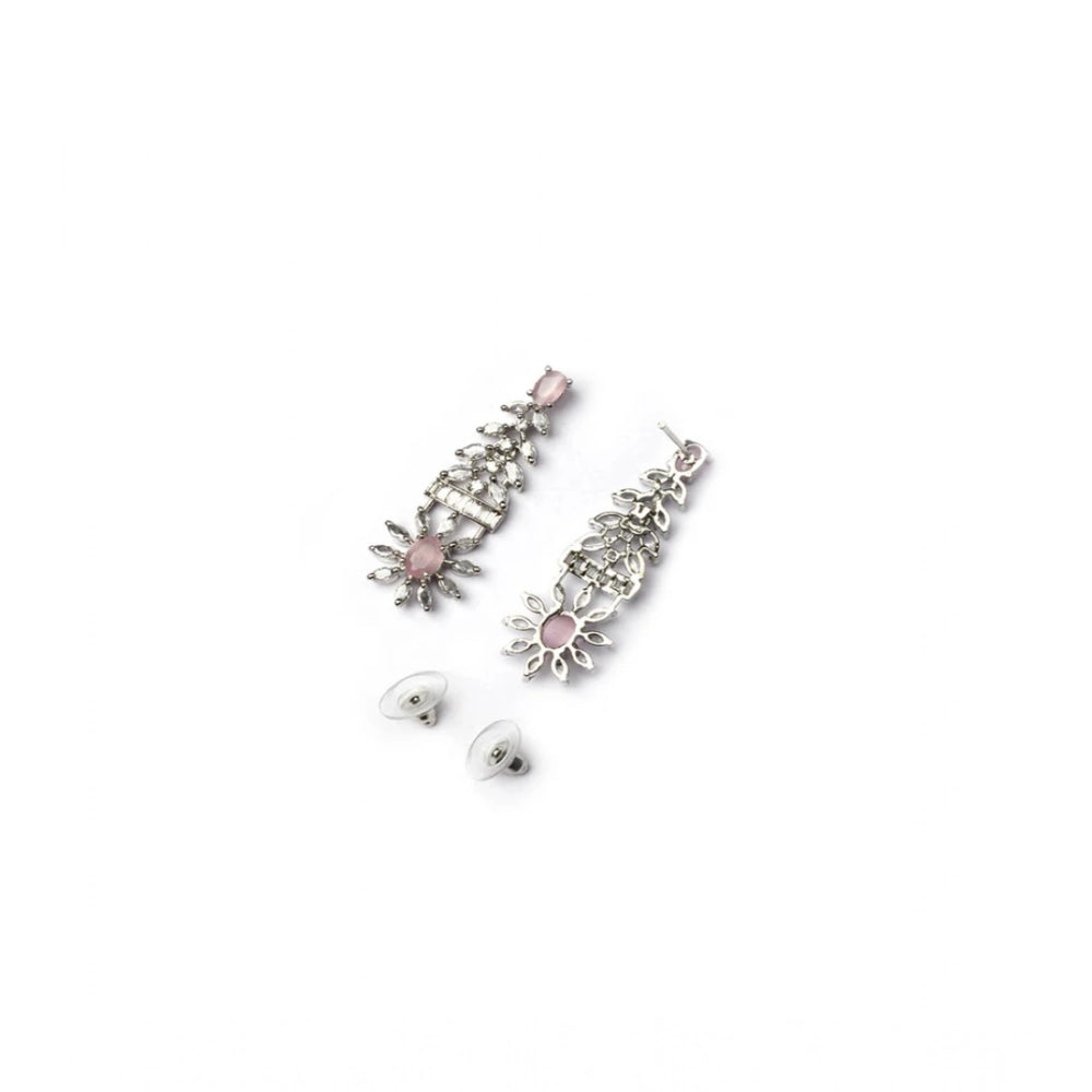 Women'S Brass Silver Plated Necklace Set (Pink)