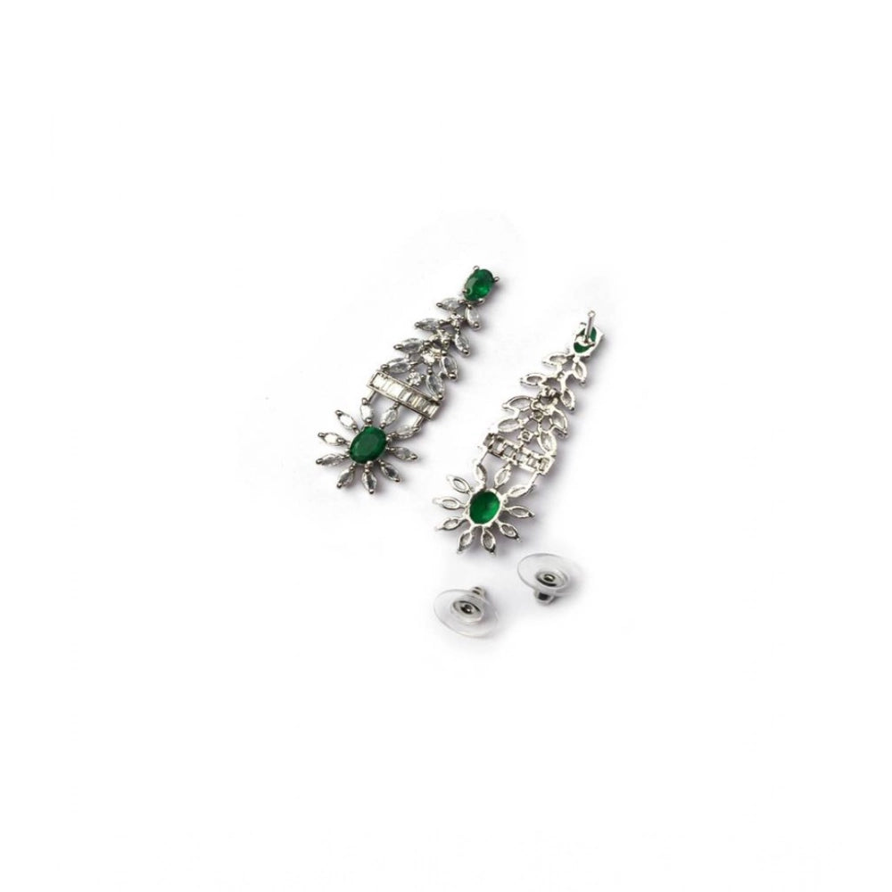 Women'S Brass Silver Plated Necklace Set (Green)