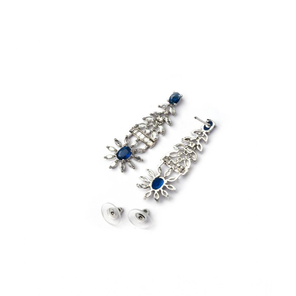 Women'S Brass Silver Plated Necklace Set (Blue)