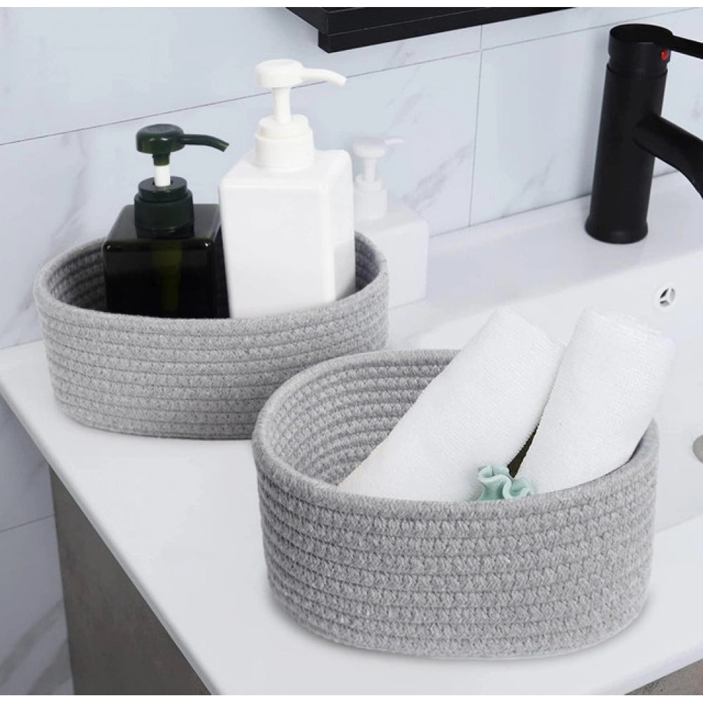 Cotton 8X3 Inch Round 2 Set Bedside Organizer With Out Lid (Gr