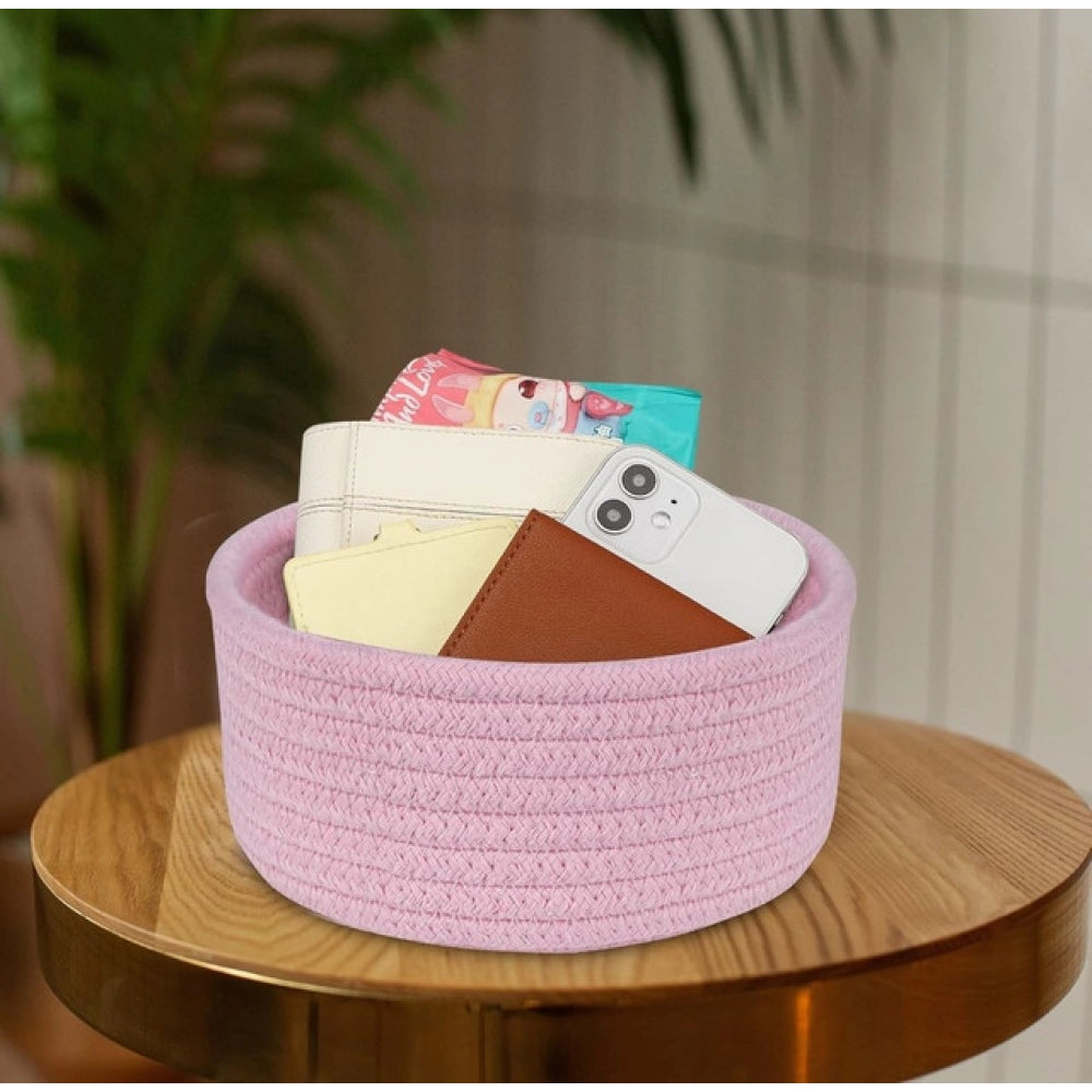 Cotton 8X3 Inch Round 1 Pcs Bedside Organizer With Out Lid (Pi