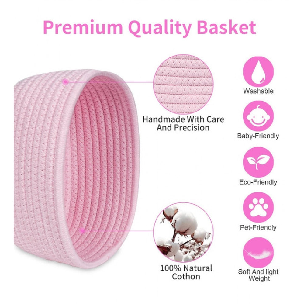 Cotton 8X3 Inch Round 2 Set Bedside Organizer With Out Lid (Pi