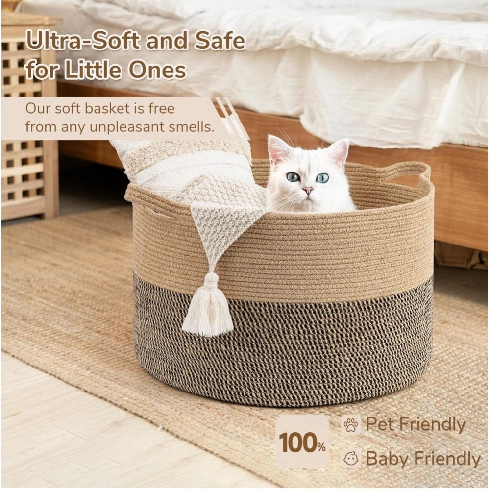 Cotton Pack Of_1 16X14 Inch Storage Basket For Clothes With Ou