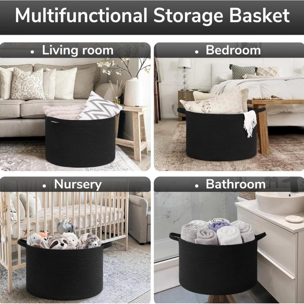 Cotton Basket 14X12 Inch Storage Basket For Clothes With Out L