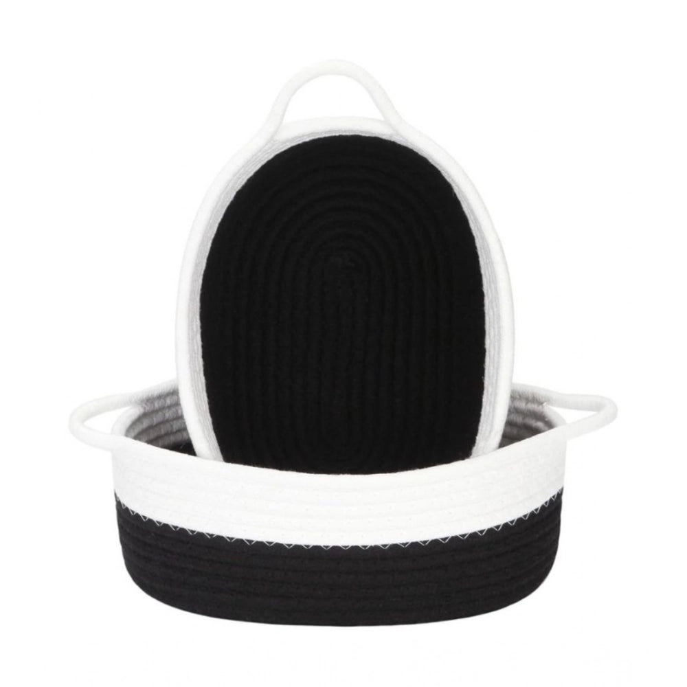 Cotton Black White 2 Pcs Storage Basket For Clothes (Black-Whi