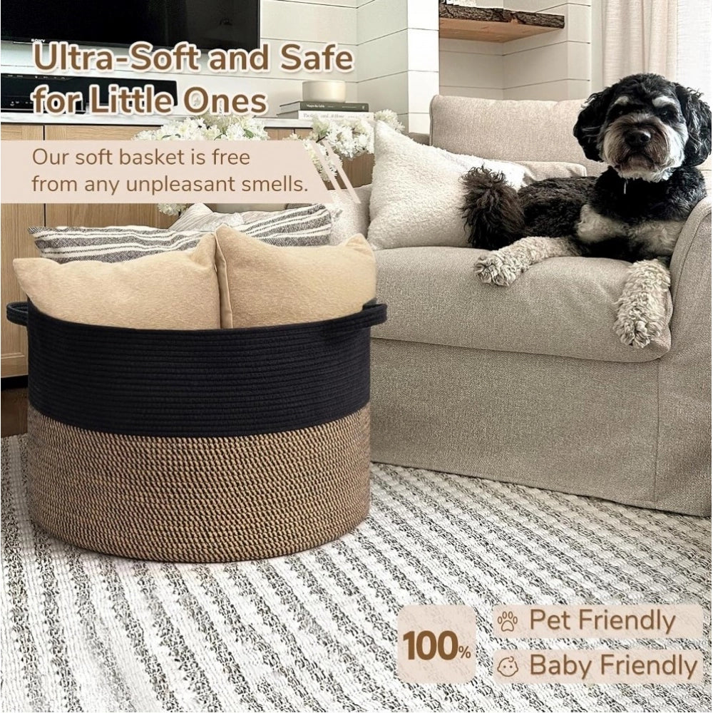 Cotton Pack Of_1 16X14 Inch Storage Basket For Clothes With Ou