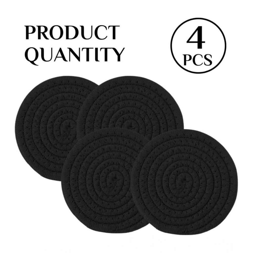 Cotton Pack of_2 Rope Drink Coasters 4 Pcs Set (Black)