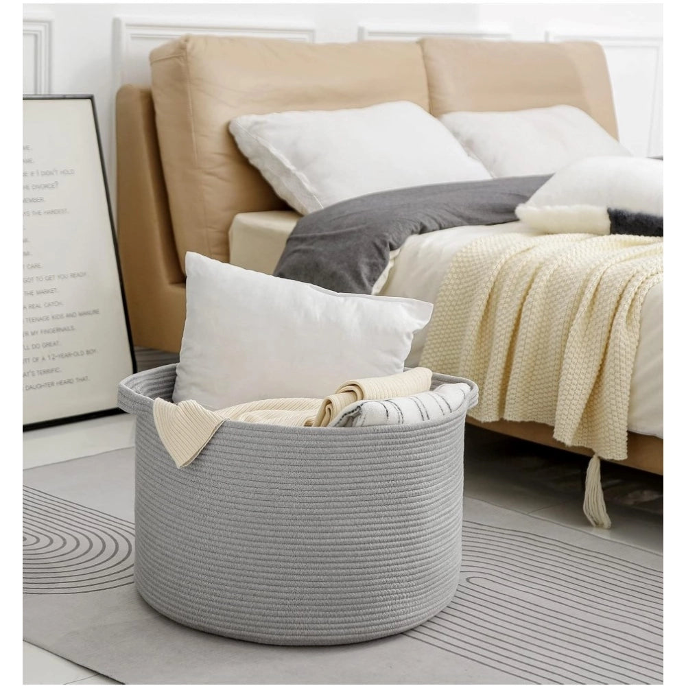 Cotton Pack Of_1 14X12 Inch Storage Basket For Clothes With Ou