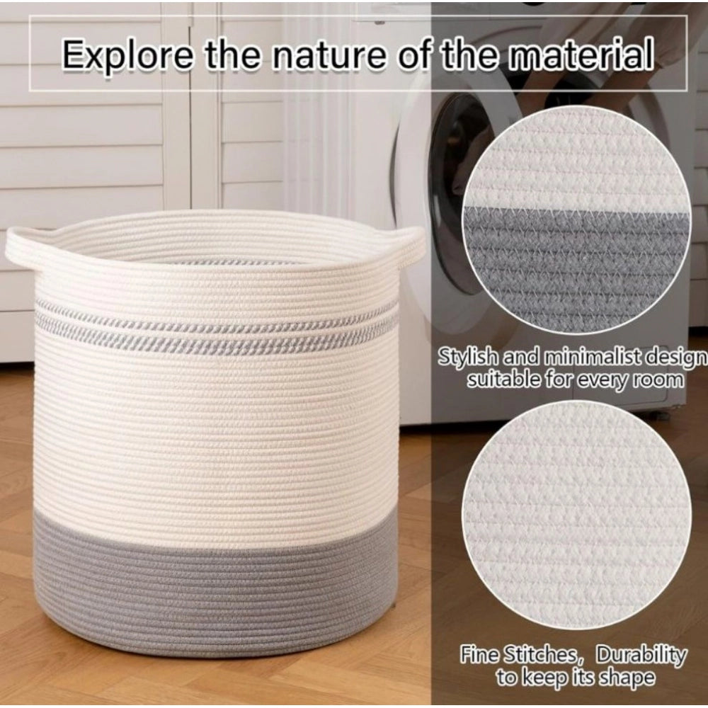 Cotton Pack Of_1 12X14 Inch Storage Basket For Clothes (Grey-W