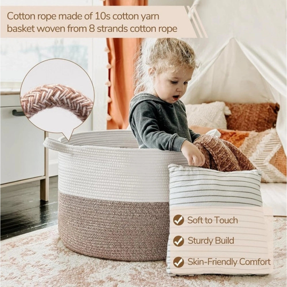 Cotton Pack Of_1 16X14 Inch Storage Basket For Clothes With Ou