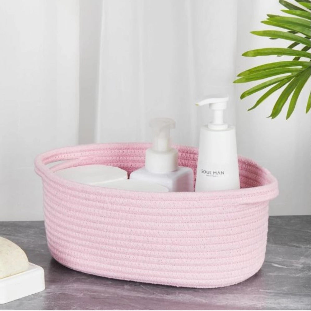 Cotton 10X7X4 Inch2 Pcs Oval Storage Basket For Clothes (Pink)