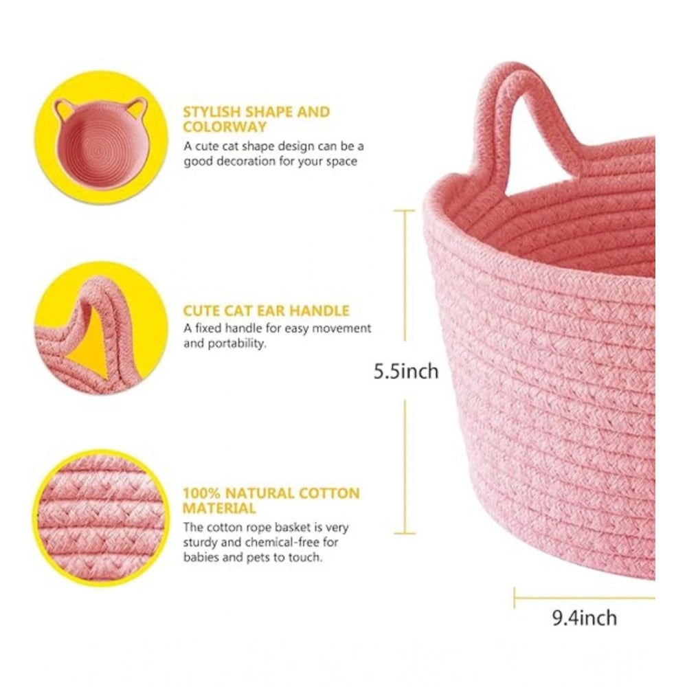 Cotton Pack Of_1 Plain Cat Basket 9X5 Inch (Pink)