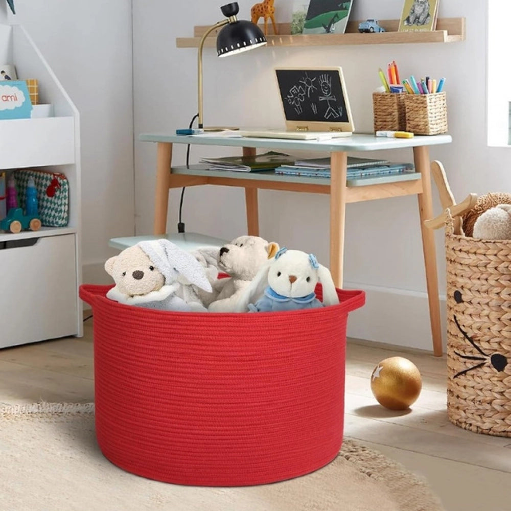 Cotton Pack Of_1 14X12 Inch Storage Basket For Clothes With Ou
