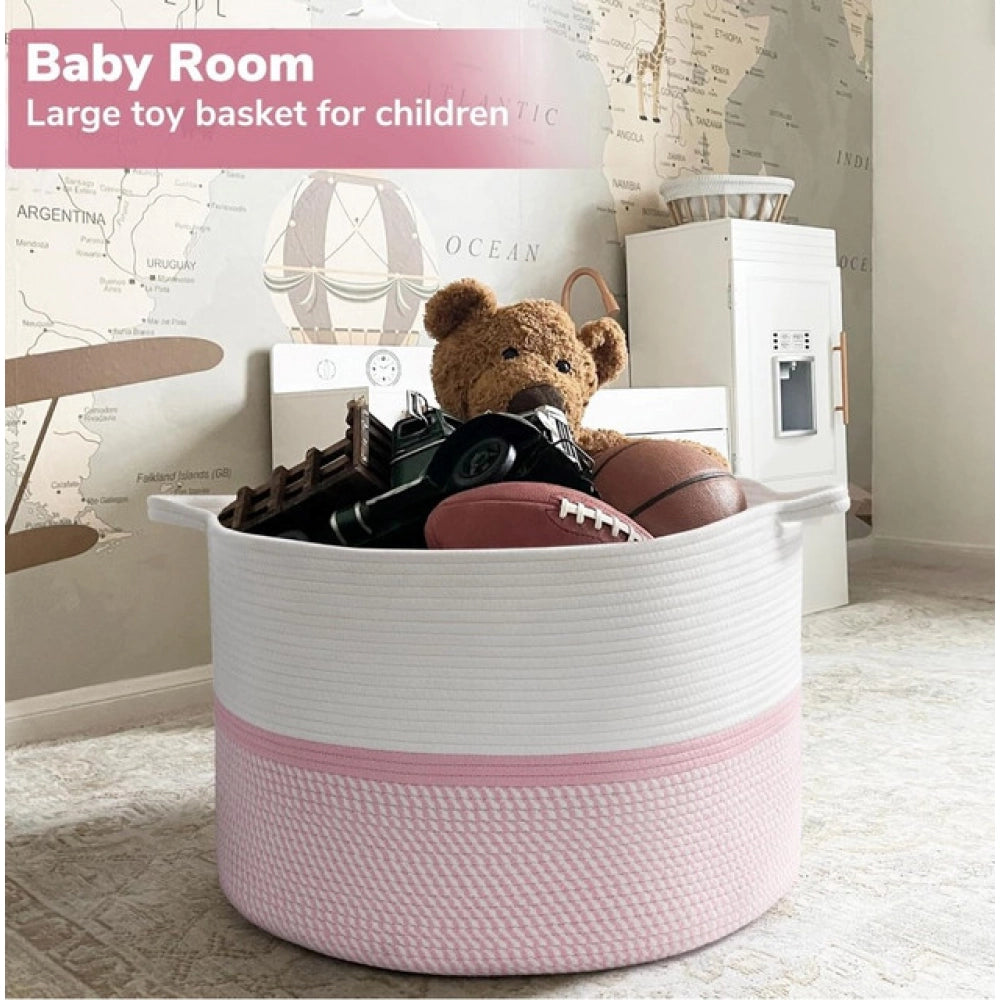 Cotton Dori 16X14 Inch Storage Basket For Clothes With Out Lid