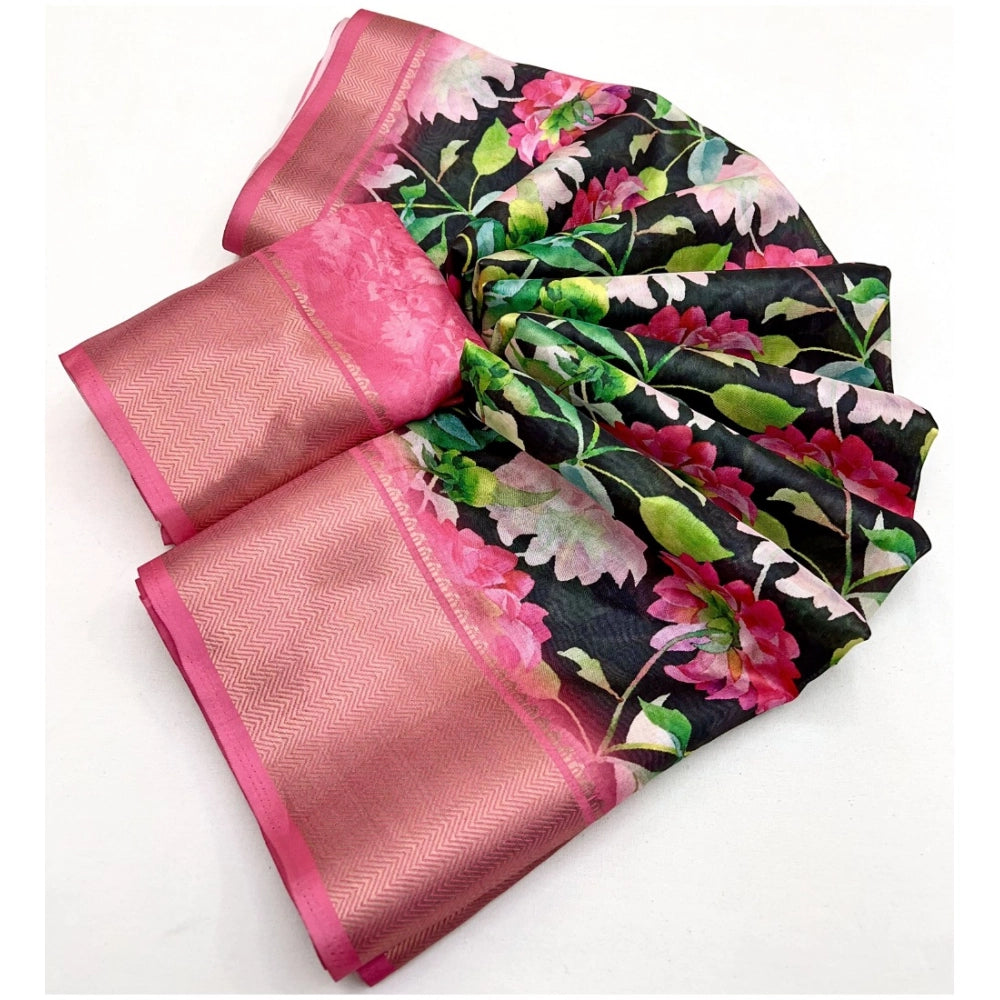 Women'S Cotton Silk Floral Printed Saree With Unstitched Blous