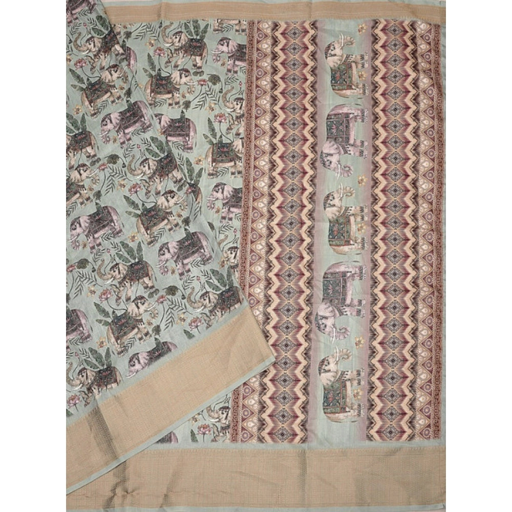 Women'S Cotton Silk Printed Saree With Unstitched Blouse 5.5Mt