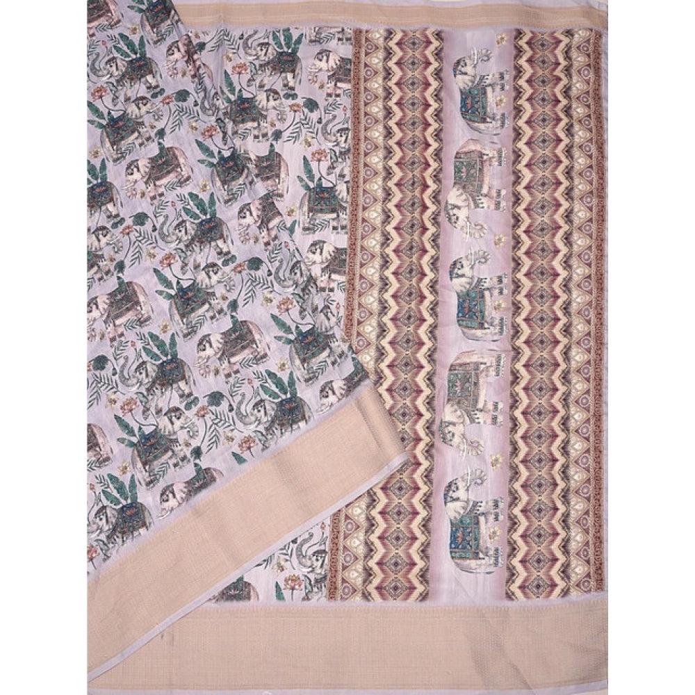 Women'S Cotton Silk Printed Saree With Unstitched Blouse 5.5Mt