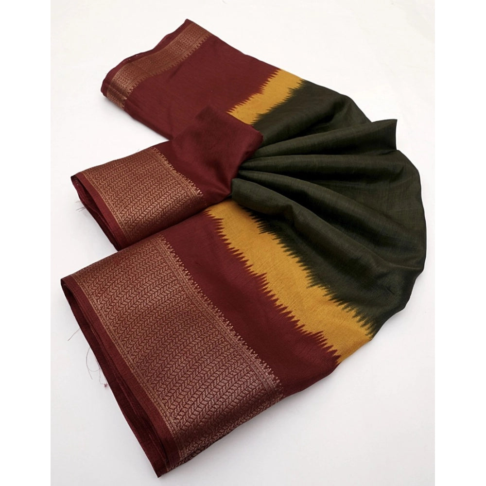 Women'S Cotton Silk Solid Saree With Unstitched Blouse 5.5Mtr