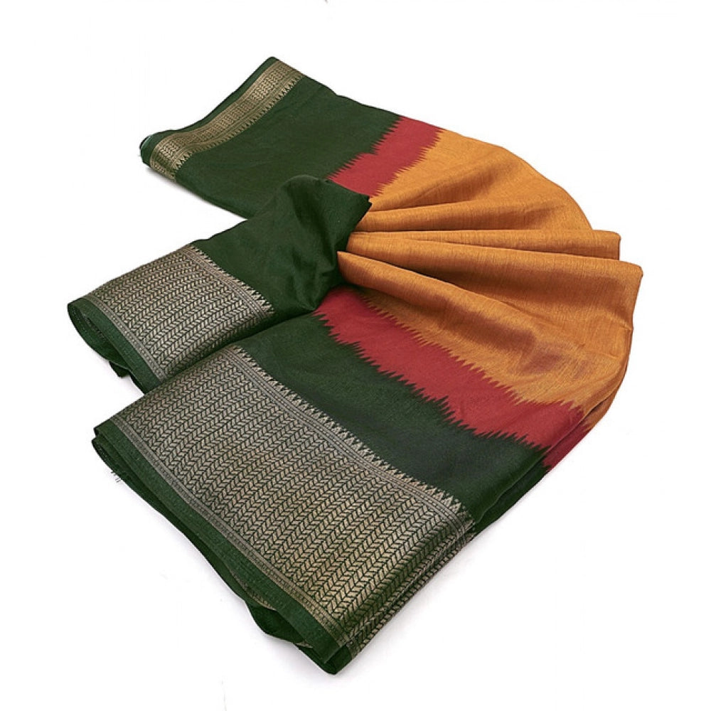 Women'S Cotton Silk Solid Saree With Unstitched Blouse 5.5Mtr