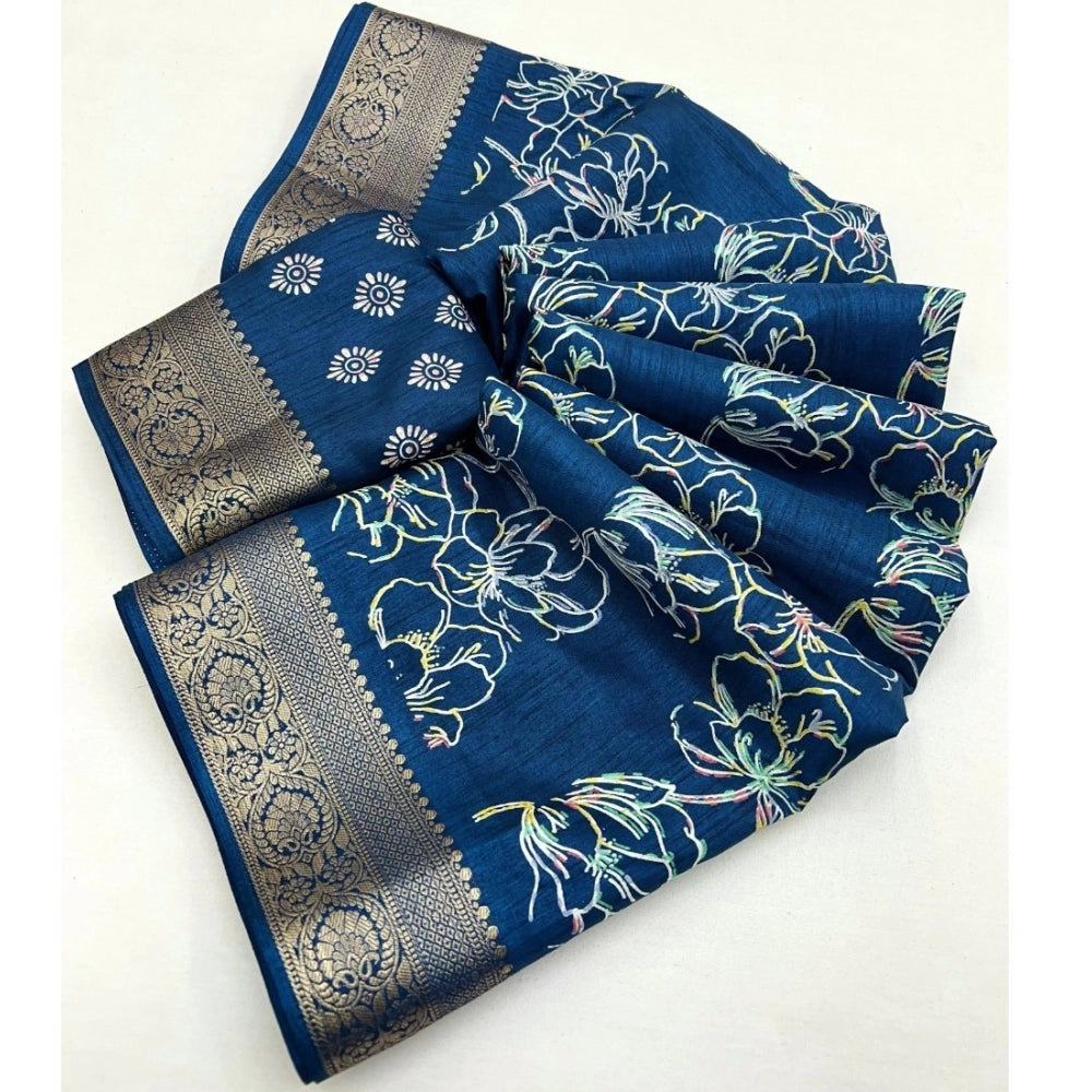 Women'S Cotton Silk Floral Printed Saree With Unstitched Blous