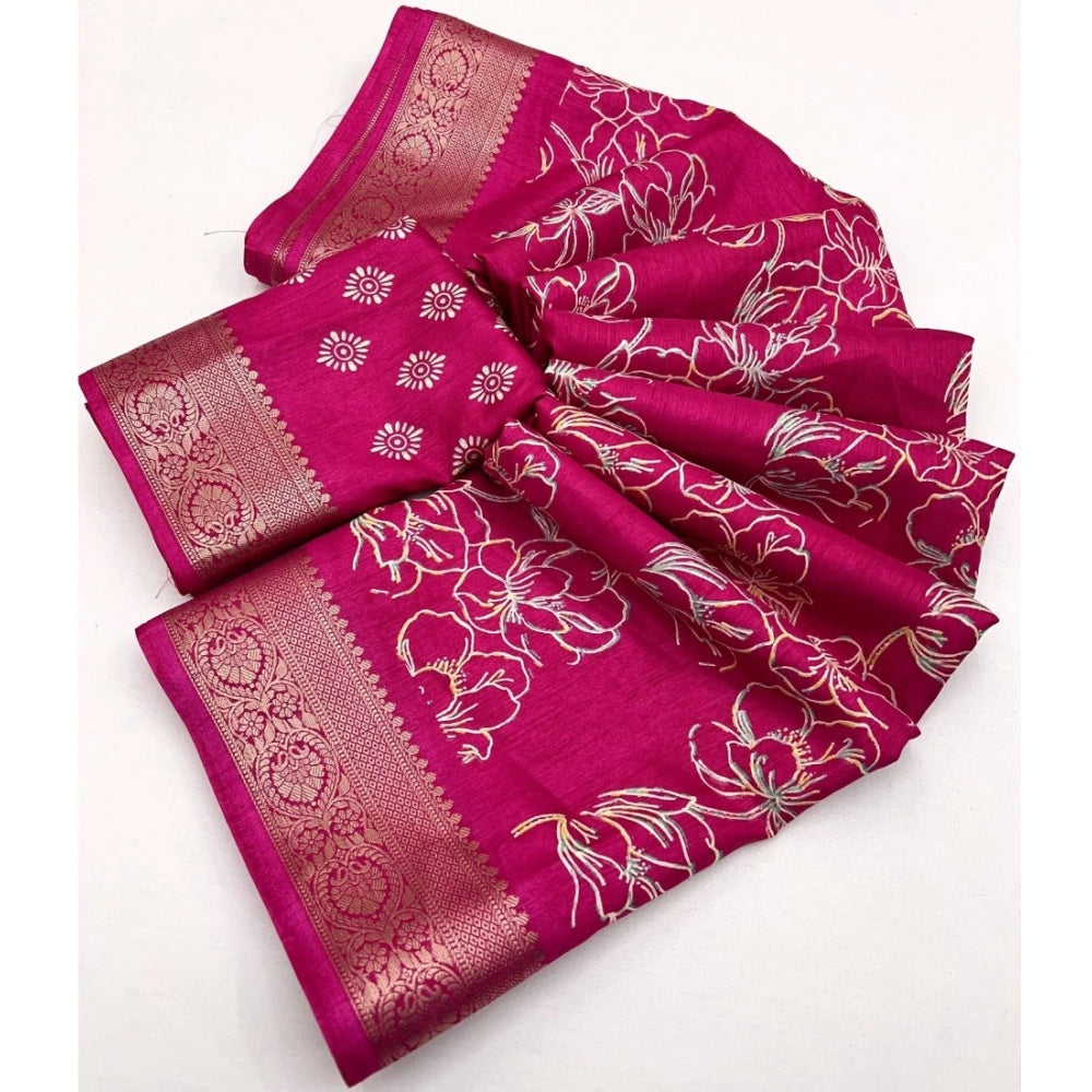 Women'S Cotton Silk Floral Printed Saree With Unstitched Blous