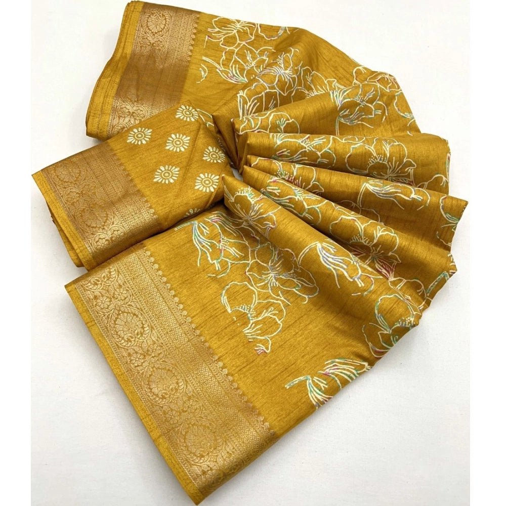 Women'S Cotton Silk Floral Printed Saree With Unstitched Blous