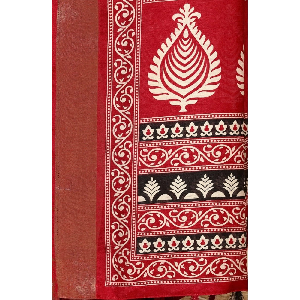 Women'S Cotton Silk Printed Saree With Unstitched Blouse 5.5Mt