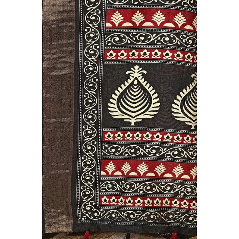 Women'S Cotton Silk Printed Saree With Unstitched Blouse 5.5Mt