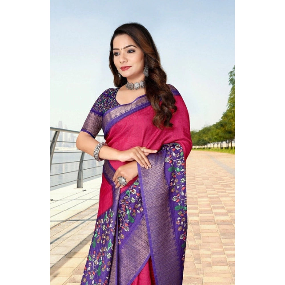 Women'S Cotton Silk Printed Saree With Unstitched Blouse 5.5Mt