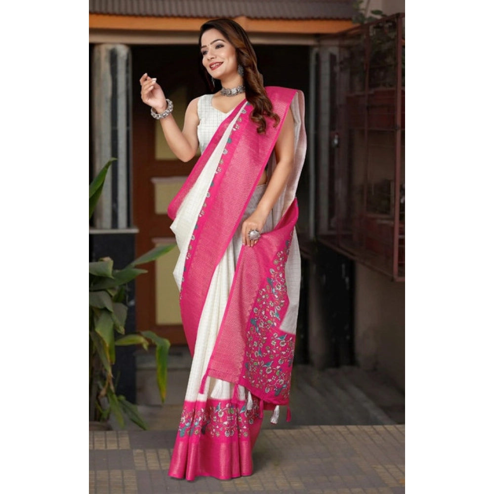 Women'S Cotton Silk Printed Saree With Unstitched Blouse 5.5Mt
