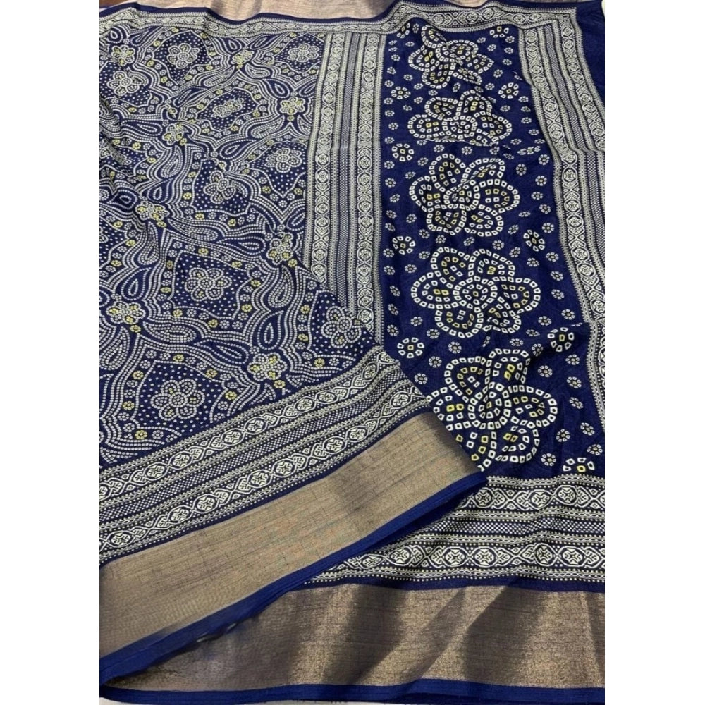 Women'S Cotton Silk Printed Saree With Unstitched Blouse 5.5Mt