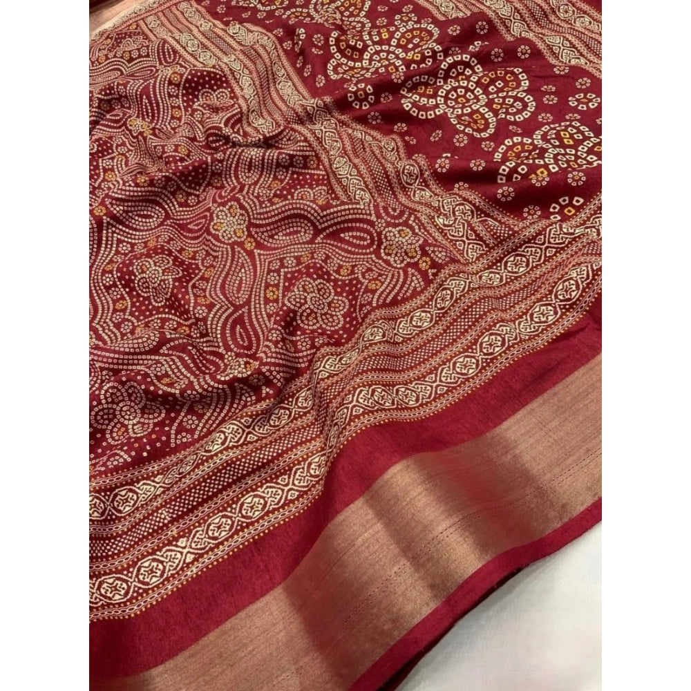Women'S Cotton Silk Printed Saree With Unstitched Blouse 5.5Mt