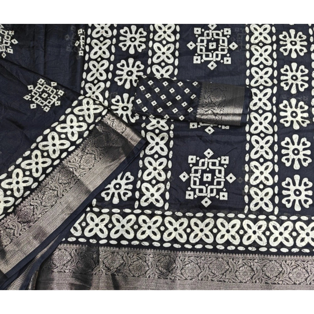 Women'S Cotton Silk Printed Saree With Unstitched Blouse 5.5Mt