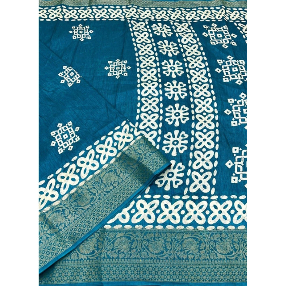 Women'S Cotton Silk Printed Saree With Unstitched Blouse 5.5Mt